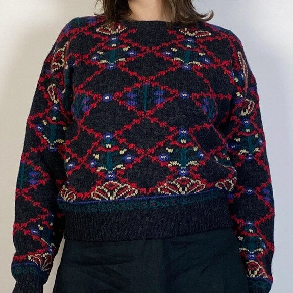 Vintage 1980s RUSTIC Cottage Core Scandinavian FOLK Style WOOL Sweater! Medium - Picture 7 of 8